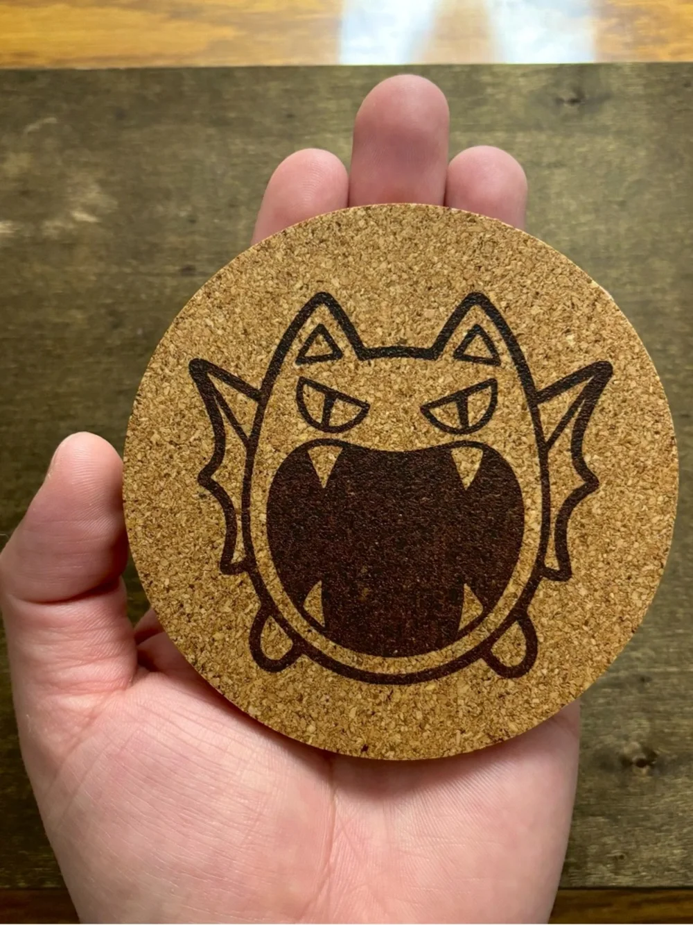 Pokemon Golbat Face Laser Engraved Cork Coaster